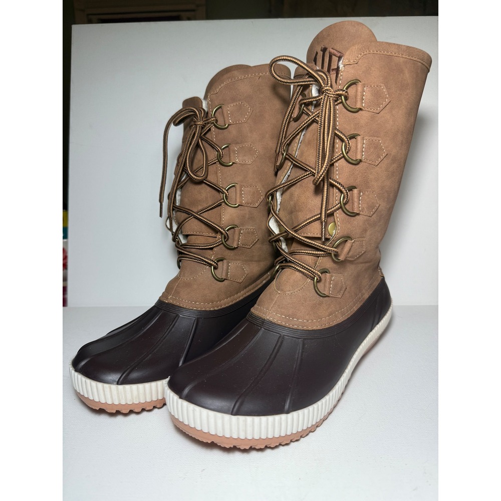 Marley Lily Monogrammed Duck Boots Faux Sherling Trim Rubber Bottom Sz 8 NWOT